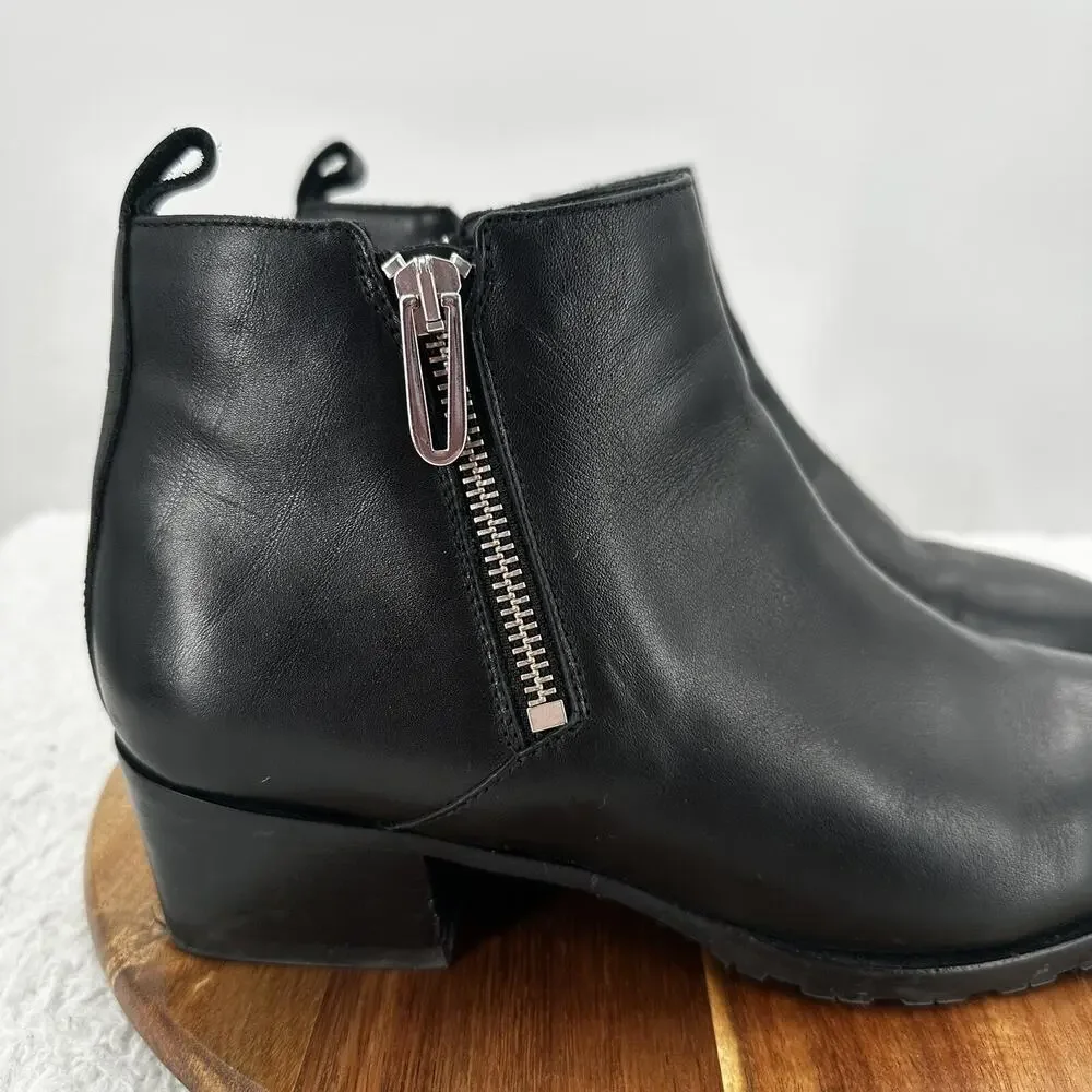Aquatalia Boots Womens 9.5 Black Leather Fantina Weatherproof‎ Dual Zip Bootie